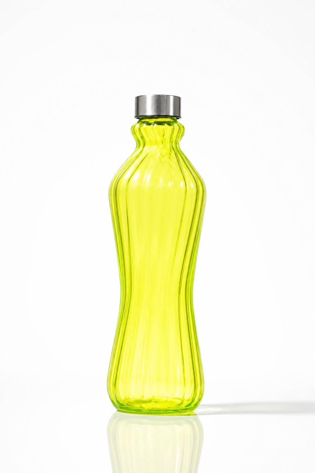 Lime Twisted Glass Water Bottle with Steel Cap
